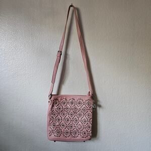 Pink Floral Cutout Crossbody Bag